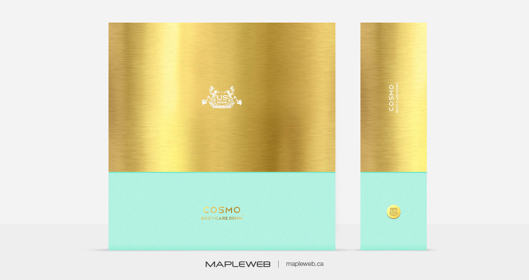 Us Denim Brand design by Mapleweb Gold Foil Paper Displaying White Logo